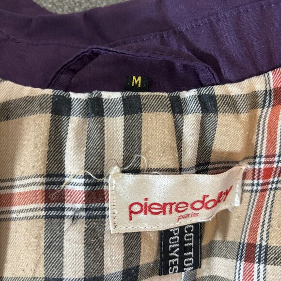 Womens M Vintage Purple Double-Breasted Mid Trench Coat belted plaid lining - Picture 11 of 11